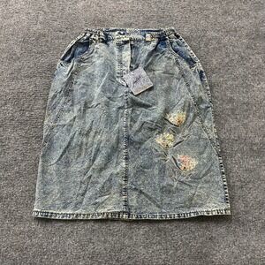 Pretty Bleu Denim Skirt Womens Size M Blue Acid Wash Floral Sequin Vintage NWT